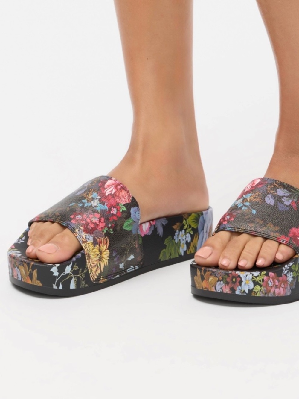 Johnny Was Black Floral Slide Sandals - Picture 6 of 8